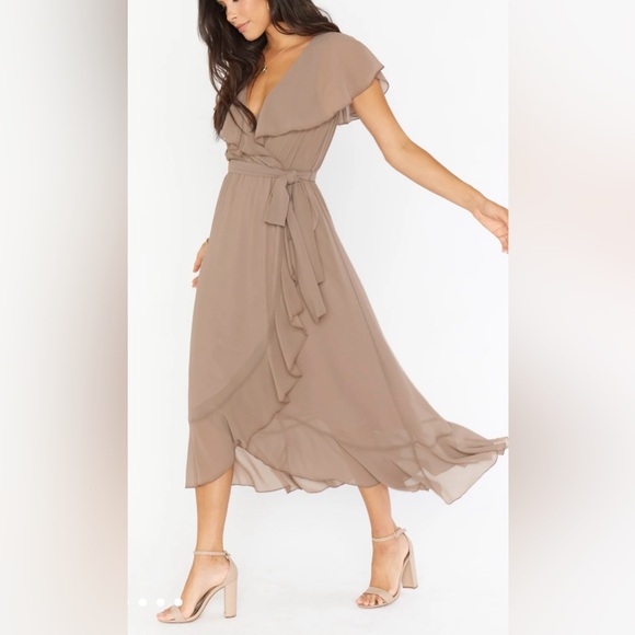Show Me Your MuMu Dresses & Skirts - SHOW ME YOUR MUMU gray Jess Ruffle Midi Dress